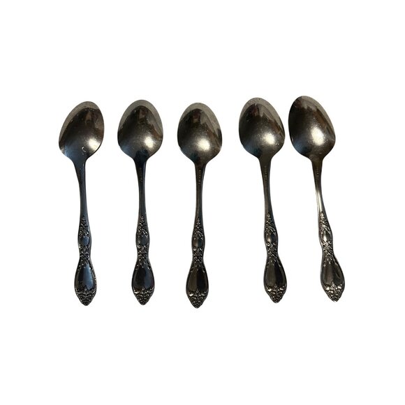 Oneida Silver Huntington Stainless Floral Teaspoon Set Of 5 Discontinued glossy - Picture 4 of 5